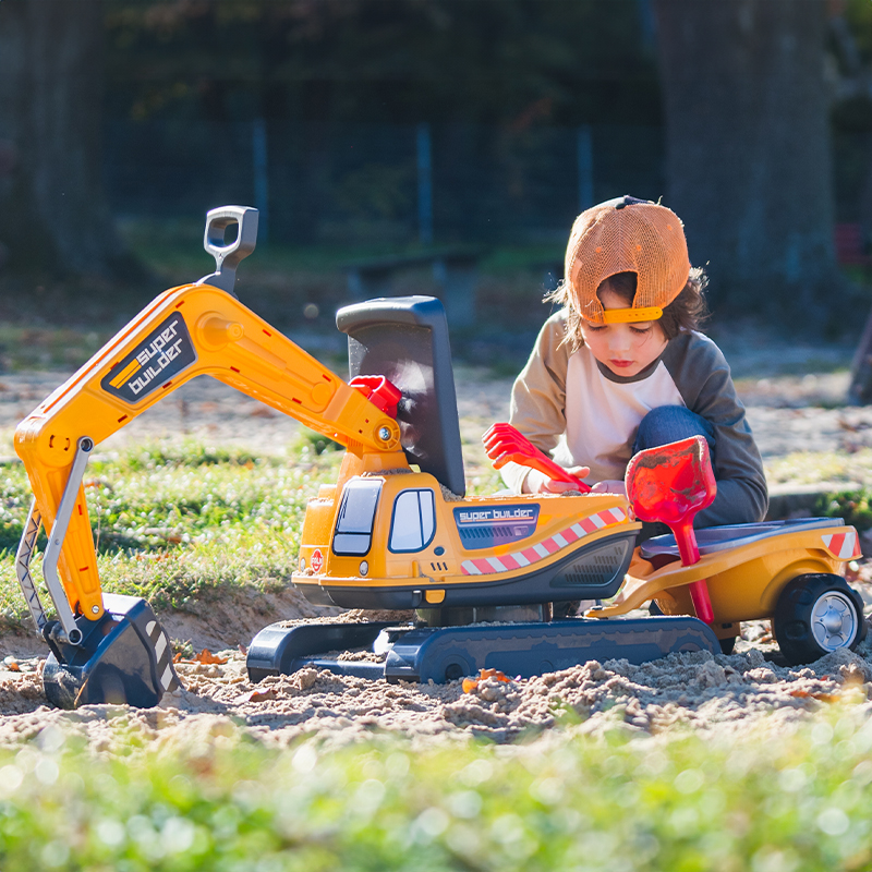 Super Builder excavator fully articulated with opening seat, trailer with sieves and sand playset - Image 6