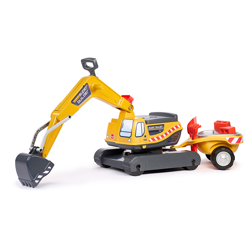 Super Builder excavator fully articulated with opening seat, trailer with sieves and sand playset