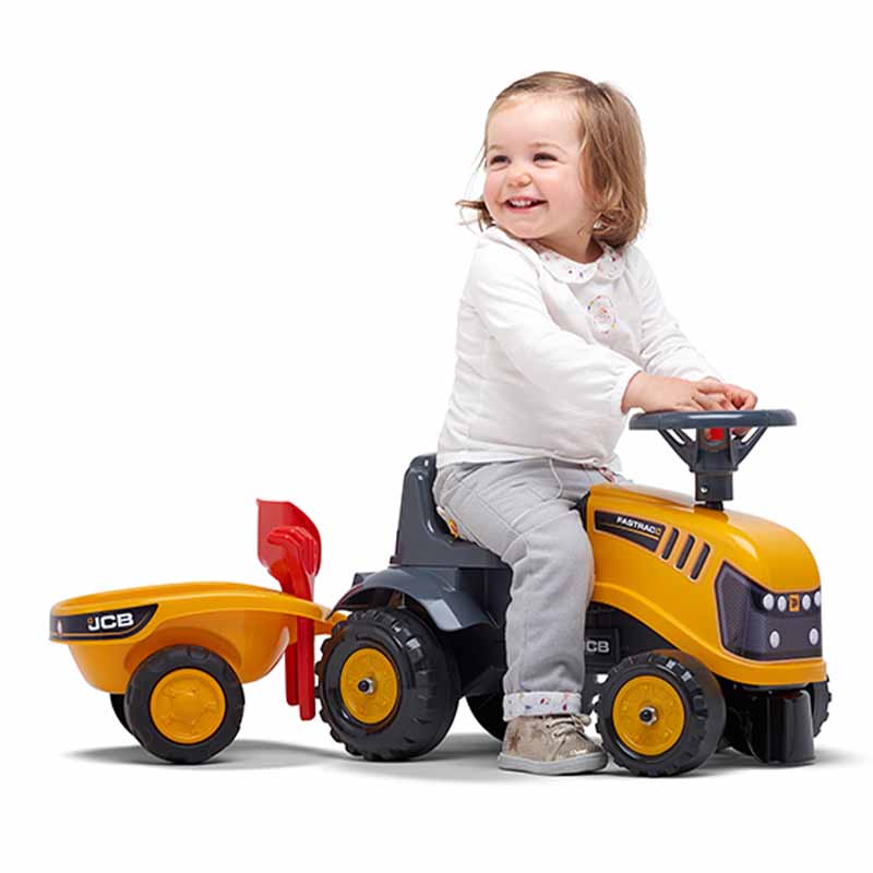 Baby JCB ride-on tractor with trailer, rake & shovel - Image 3