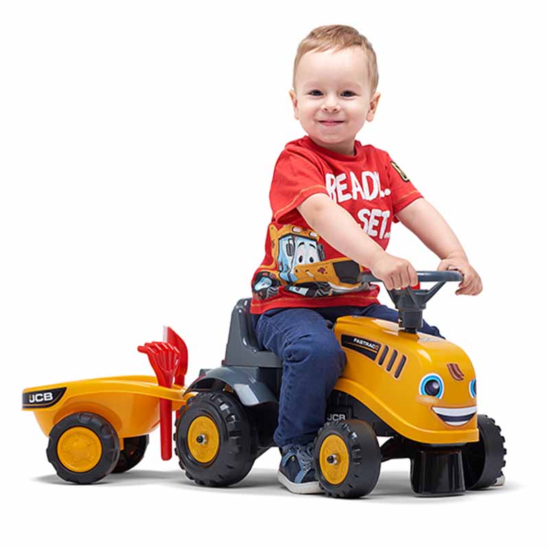 Baby JCB ride-on tractor with trailer, rake & shovel - Image 4