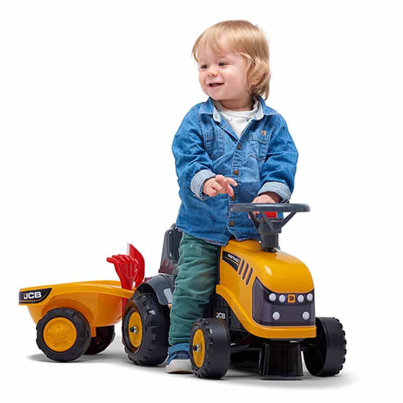 Baby JCB ride-on tractor with trailer, rake & shovel - Image 5