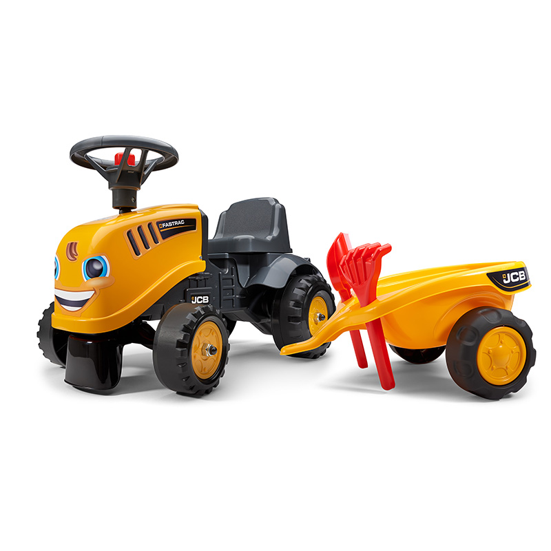 Baby JCB ride-on tractor with trailer, rake & shovel - Image 2