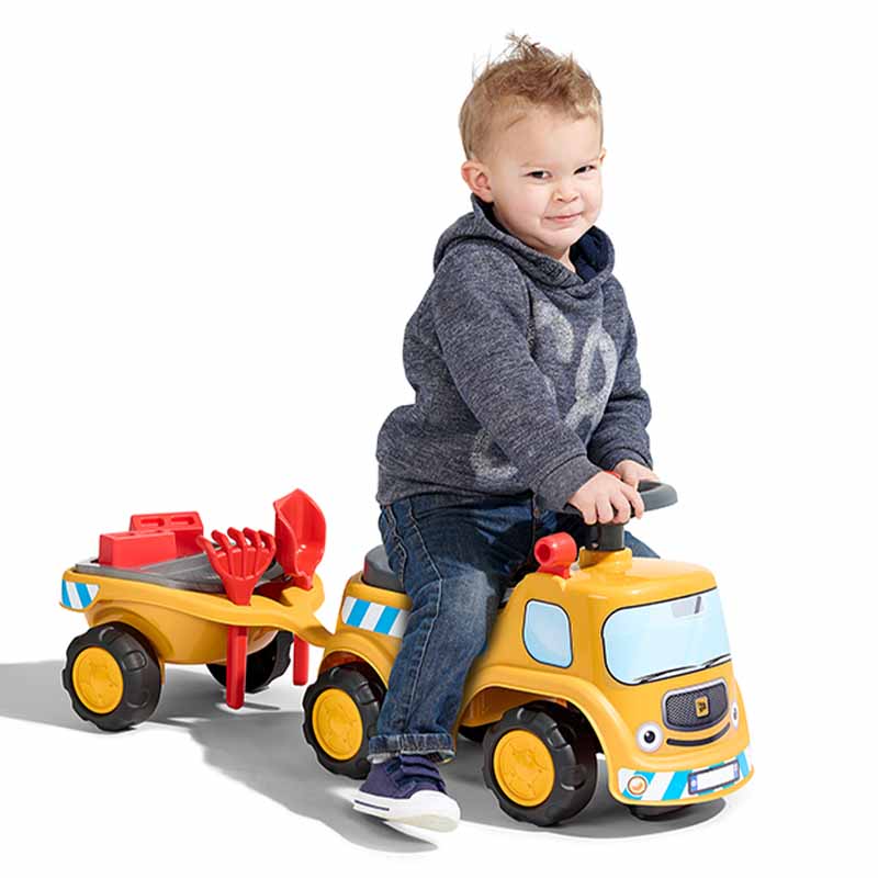 JCB construction ride-on with opening seat, steering wheel with horn, trailer and sand toys - Image 4