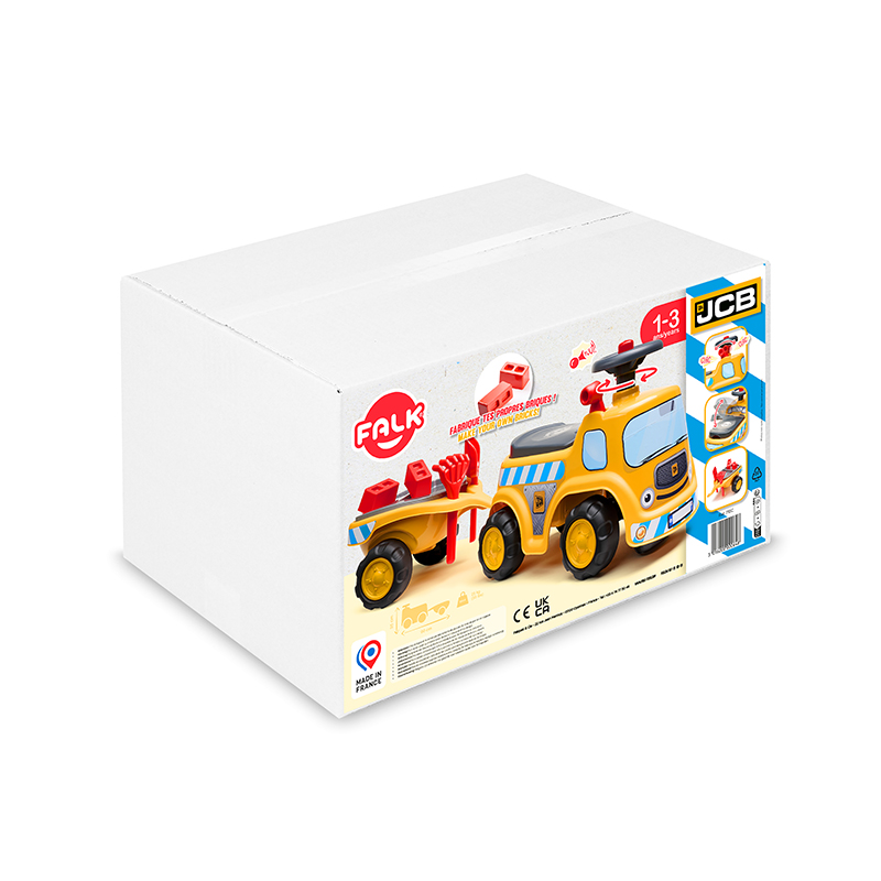 JCB construction ride-on with opening seat, steering wheel with horn, trailer and sand toys - Image 7