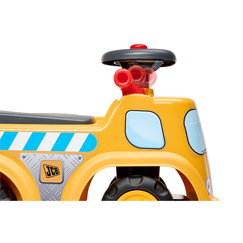 JCB construction ride-on with opening seat, steering wheel with horn, trailer and sand toys - Image 2