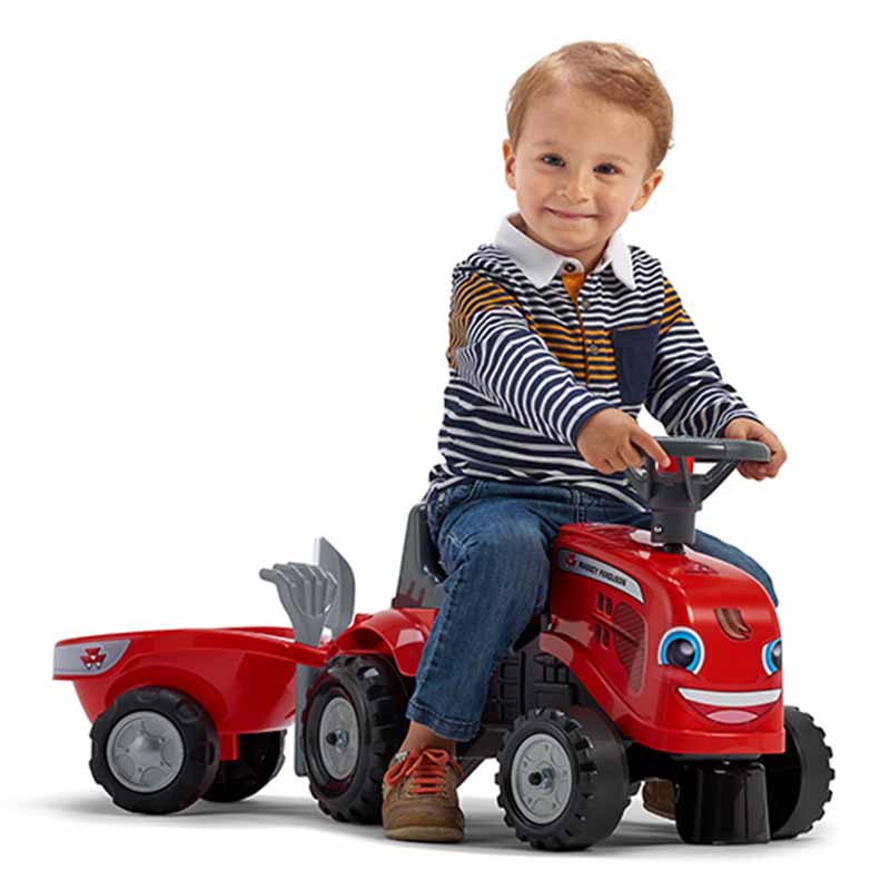 Baby Massey Ferguson ride-on tractor with trailer, rake & shovel - Image 6