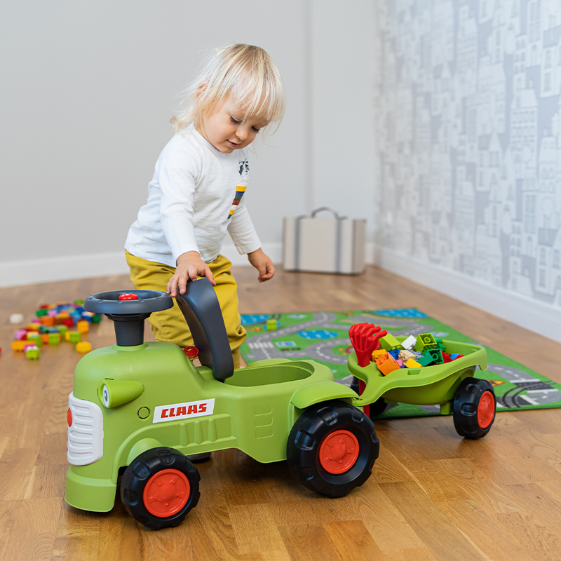 Claas Baby carriage with directional steering wheel, horn, trailer, rake & shovel - Image 6